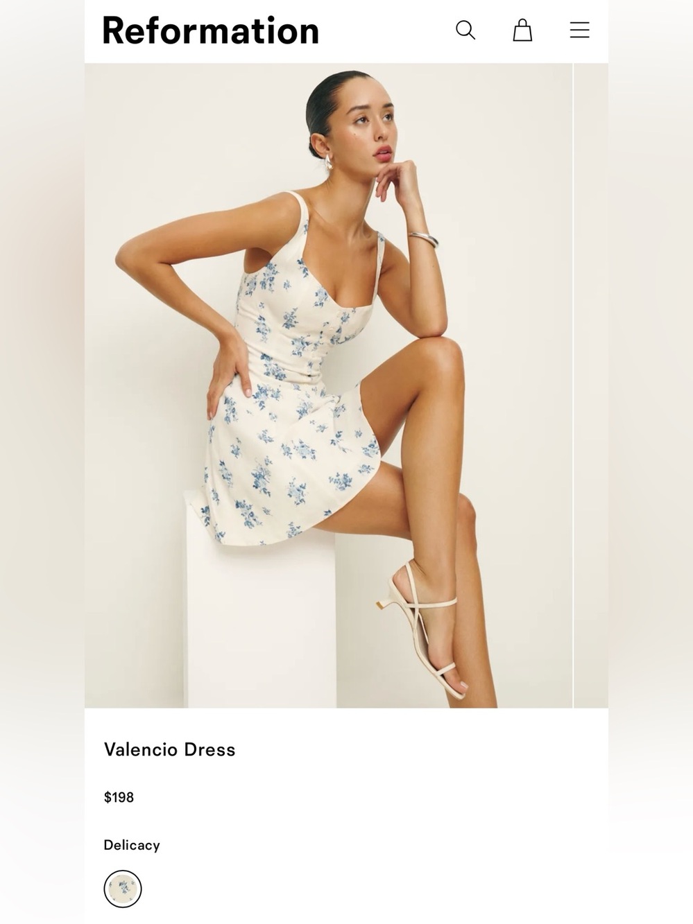 Reformation Cream Mini Dress with Blue Floral Print